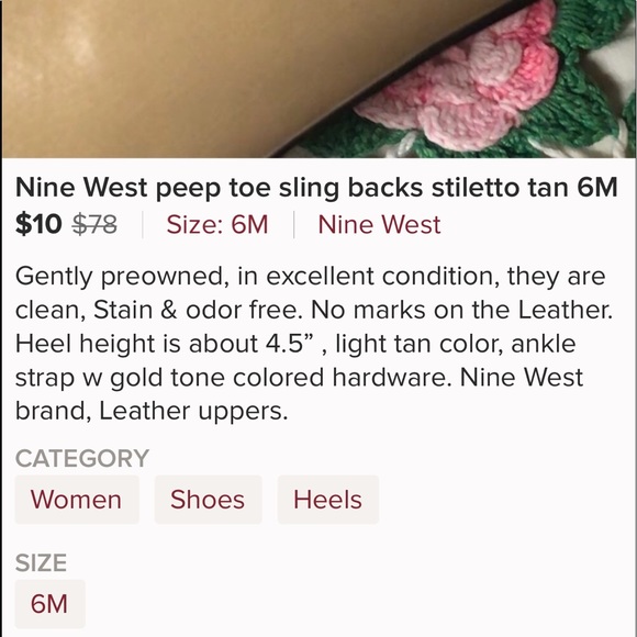 🔴 Nine West Leather slingback heels bone color EUC - Picture 8 of 8